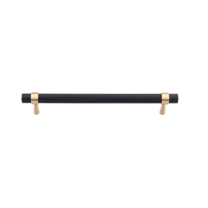  Mantara Cleo T Bar Handle B-0064 is a modern knurled brushed brass handle in black ,ideal for wardrobes and cabinets.