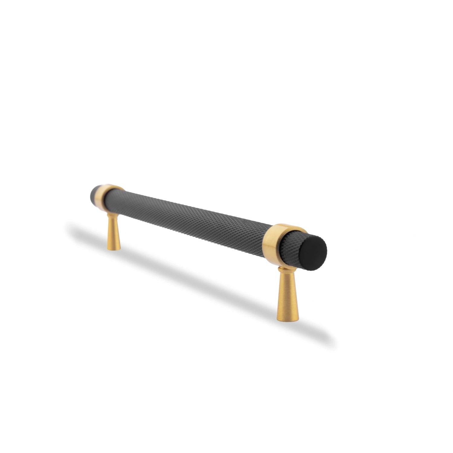  Mantara Cleo T Bar Handle B-0064 is a modern knurled brushed brass handle in black ,ideal for wardrobes and cabinets.