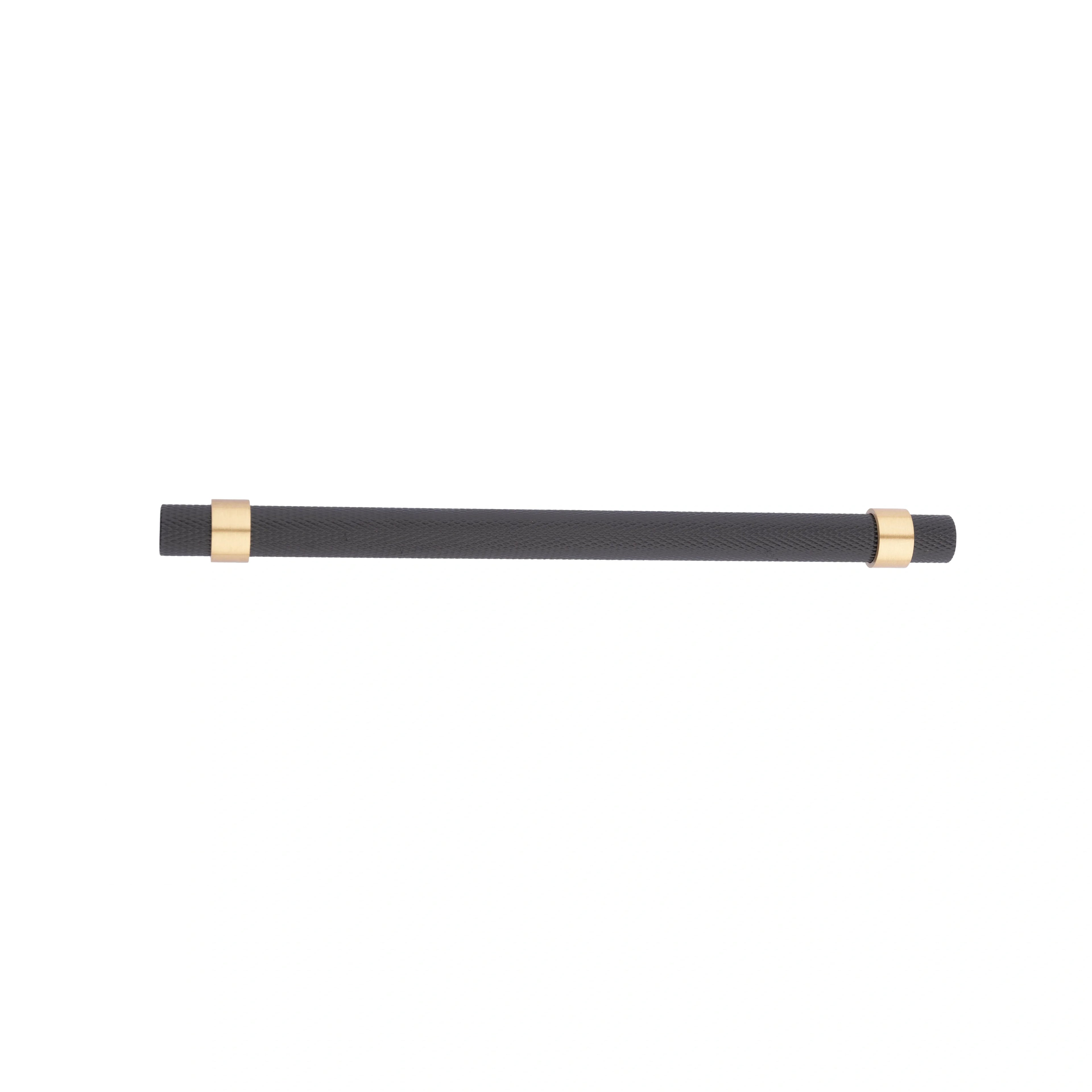  Mantara Cleo T Bar Handle B-0064 is a modern knurled brushed brass handle in black ,ideal for wardrobes and cabinets.