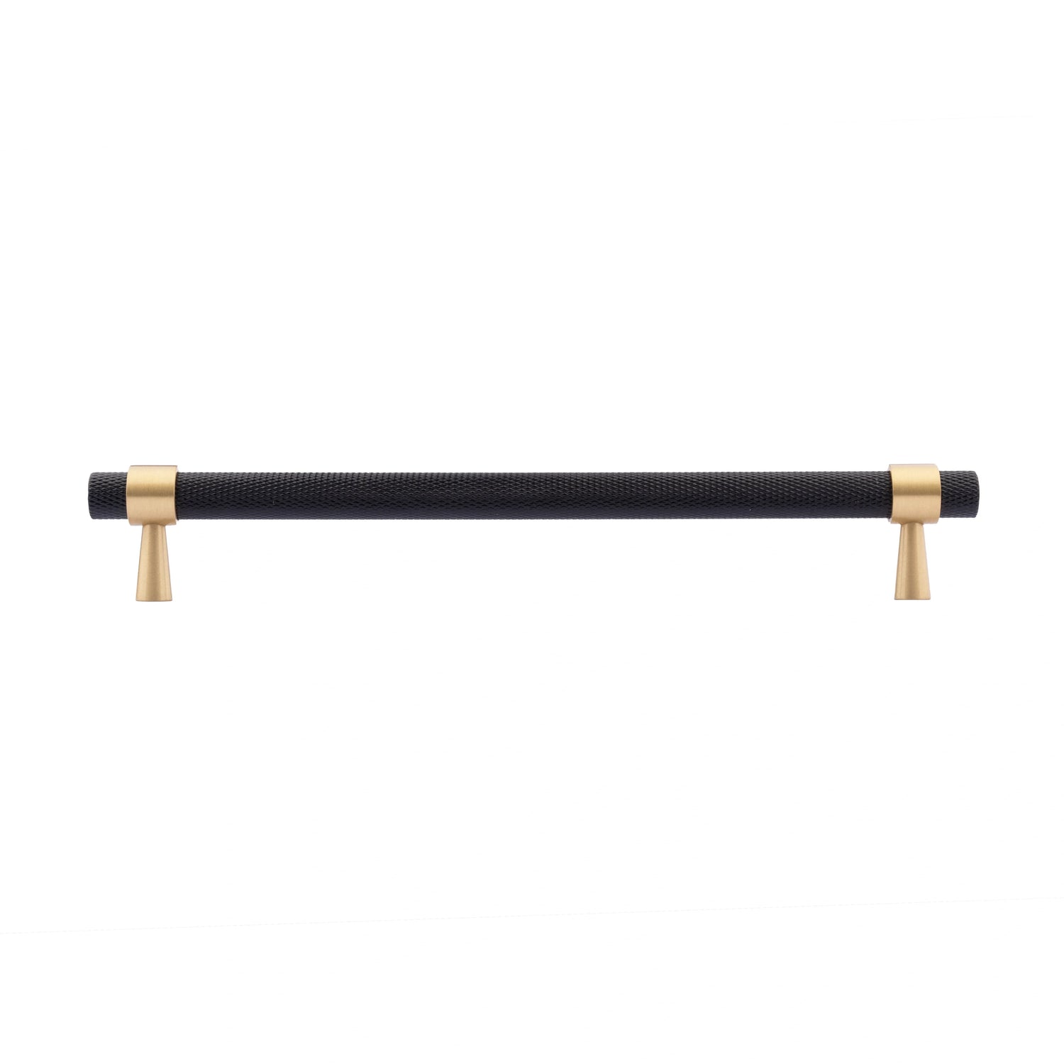  Mantara Cleo T Bar Handle B-0064 is a modern knurled brushed brass handle in black ,ideal for wardrobes and cabinets.