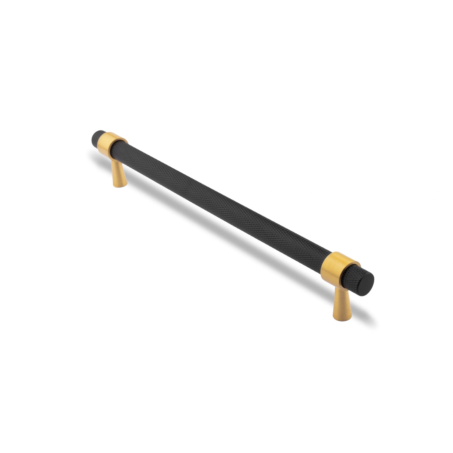  Mantara Cleo T Bar Handle B-0064 is a modern knurled brushed brass handle in black ,ideal for wardrobes and cabinets.