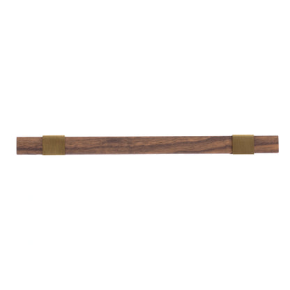 Ebonex Handle W-0009 in brushed brass &amp; walnut, sizes 70–391mm, suits doors, cabinets &amp; wardrobes—by Mantara.