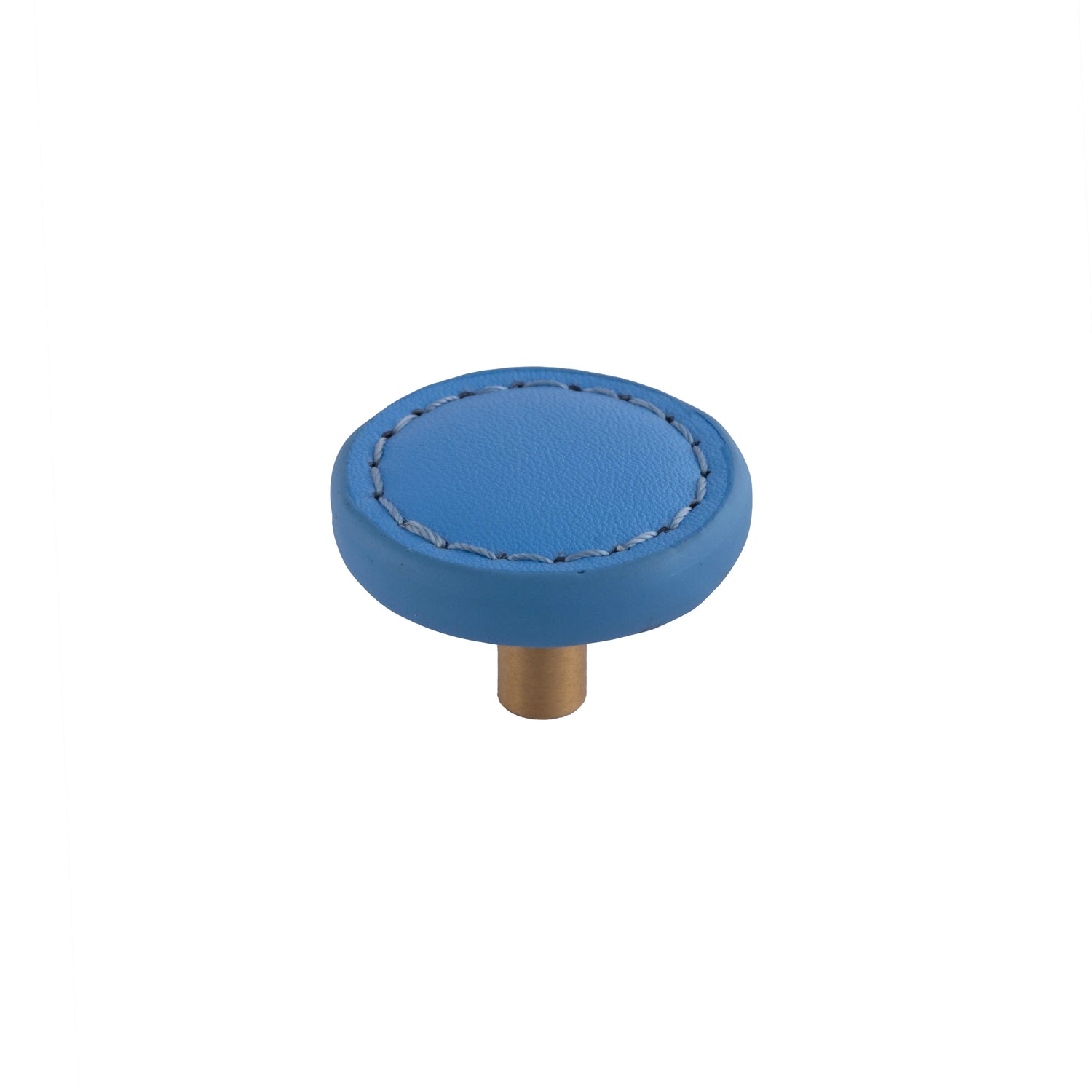 The Mantara L-0008 Sofia Round Knob is a modern leather knob in Blue, ideal for cabinets and wardrobes.