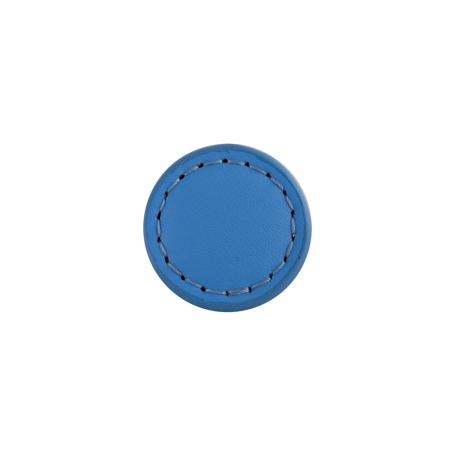 The Mantara L-0008 Sofia Round Knob is a modern leather knob in Blue, ideal for cabinets and wardrobes.