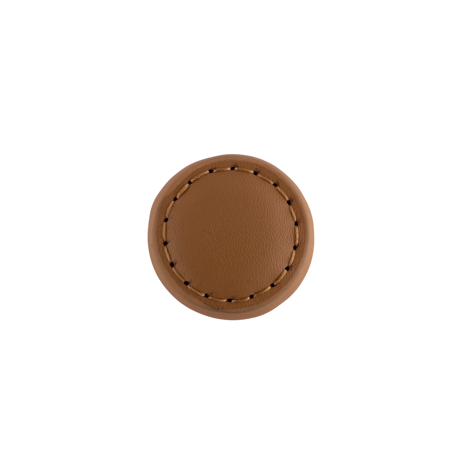 The Mantara L-0008 Sofia Round Knob is a modern leather knob in brown, ideal for cabinets and wardrobes.