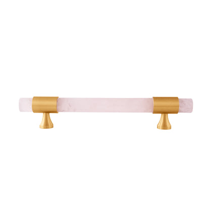The Mantara C-0014-128 Luster Handle is a modern crystal and brass handle in pink, ideal for wardrobes and doors.