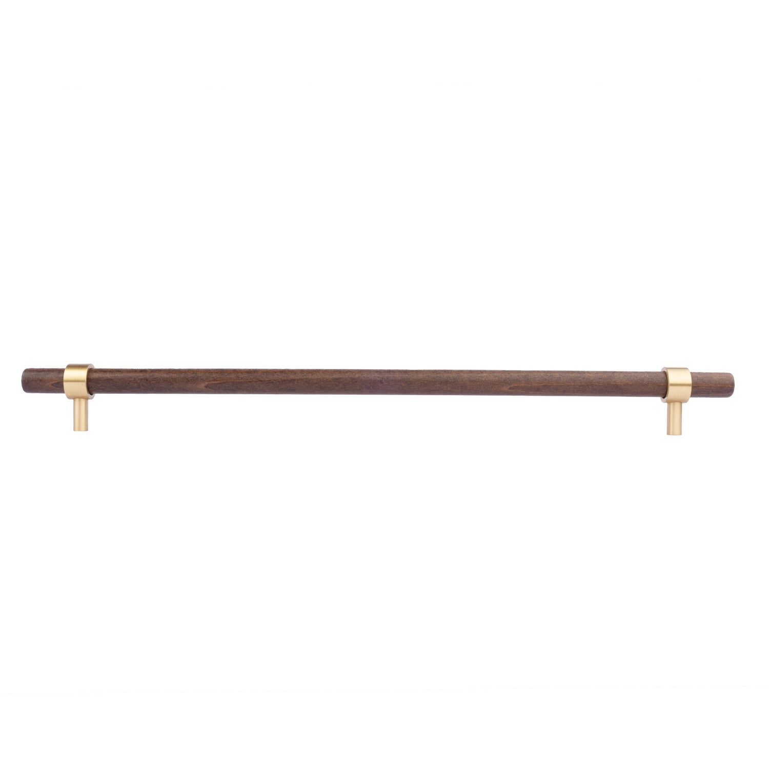 Mantara Holt Handle W-0010 is a modern walnut wood &amp; brass handle in dark brown with brushed finish, ideal for wardrobes &amp; drawers.