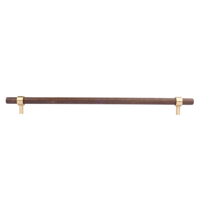 Mantara Holt Handle W-0010 is a modern walnut wood &amp; brass handle in dark brown with brushed finish, ideal for wardrobes &amp; drawers.
