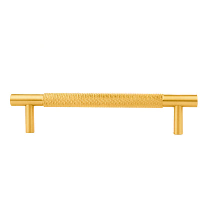 Mantara Enigma Handle B-0061 is a modern brushed brass handle in gold, ideal for cupboards and drawers.