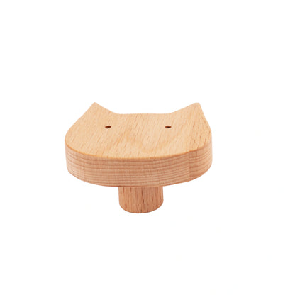 Mantara Cat Wooden Knob W-0024 is a modern wooden knob and wall hook in brushed beige finish, ideal for kids&