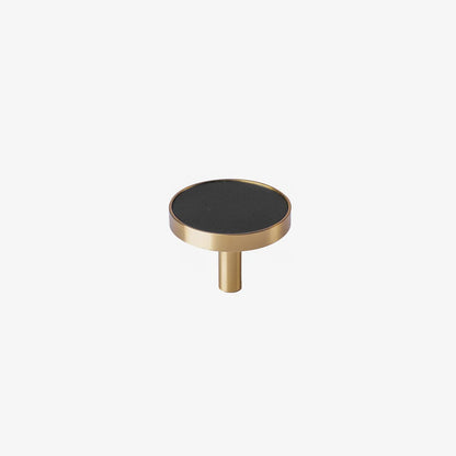 The Mantara L-0004 Obsidian Knob is a modern brass and leather knob in black, perfect for wardrobes, kitchens, and cabinets.