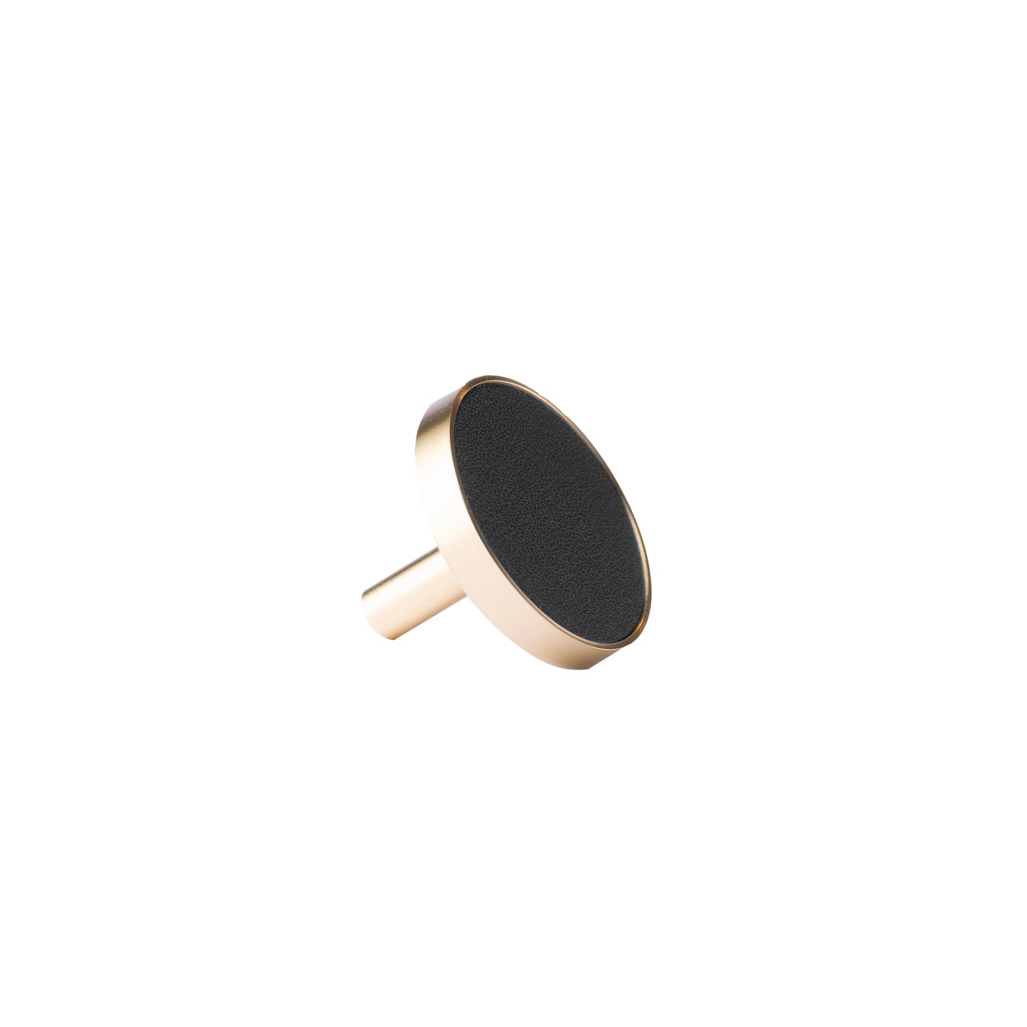 The Mantara L-0004 Obsidian Knob is a modern brass and leather knob in black, perfect for wardrobes, kitchens, and cabinets.
