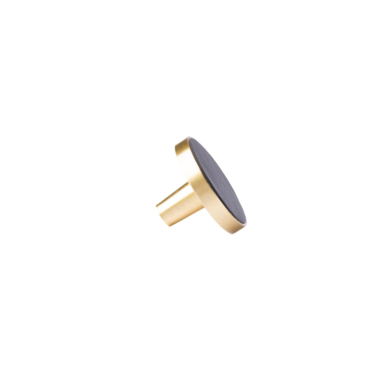 The Mantara L-0004 Obsidian Knob is a modern brass and leather knob in black, perfect for wardrobes, kitchens, and cabinets.