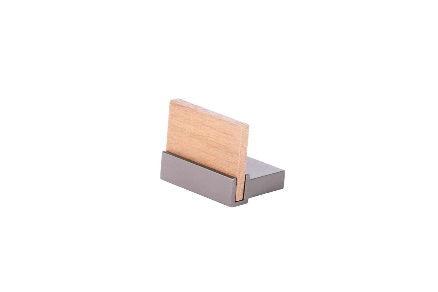 Mantara Amity Knob  W-0018 is a modern zinc alloy and walnut knob in brushed grey, ideal for kitchen and dresser drawers.