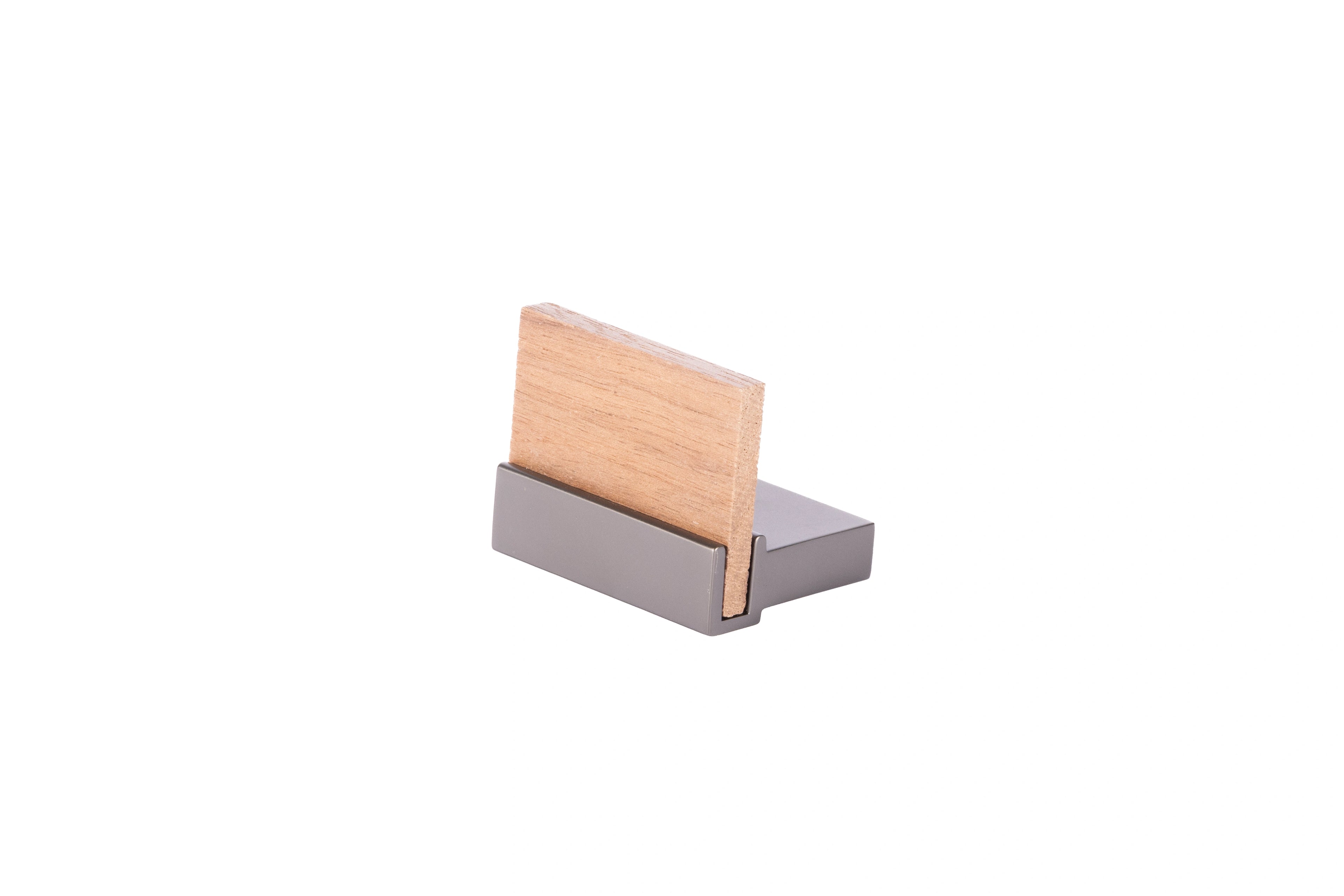 Mantara Amity Knob  W-0018 is a modern zinc alloy and walnut knob in brushed grey, ideal for kitchen and dresser drawers.