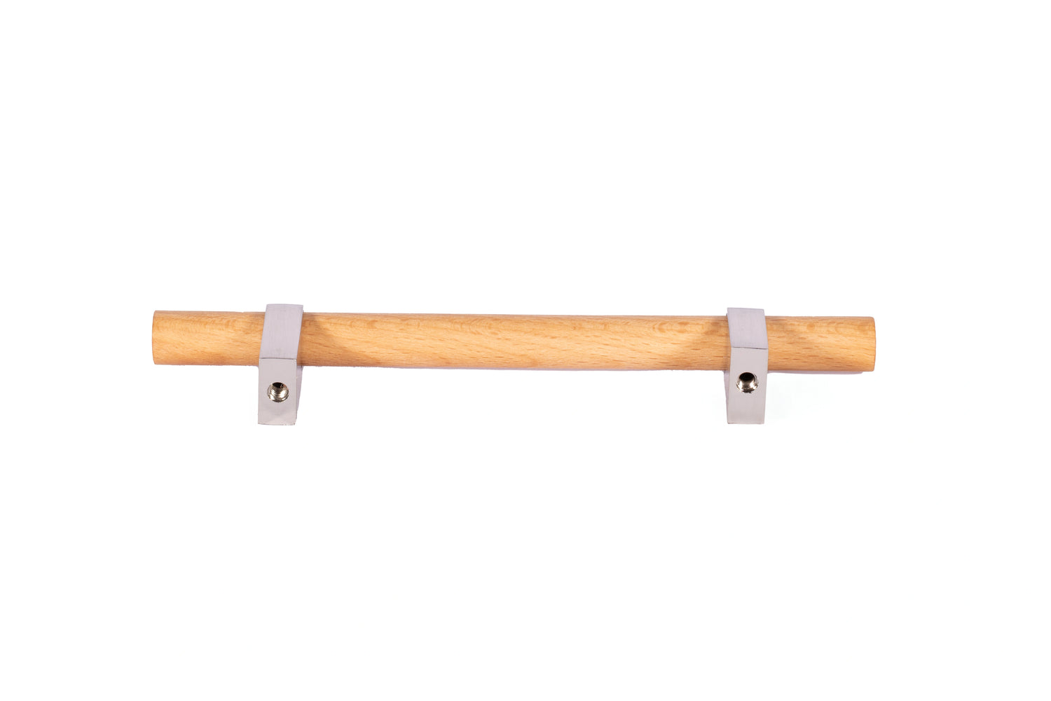 Mantara Arbor Handle W-0034 is a modern zinc alloy and beech wood handle in silver ideal for kitchen and dresser drawers.