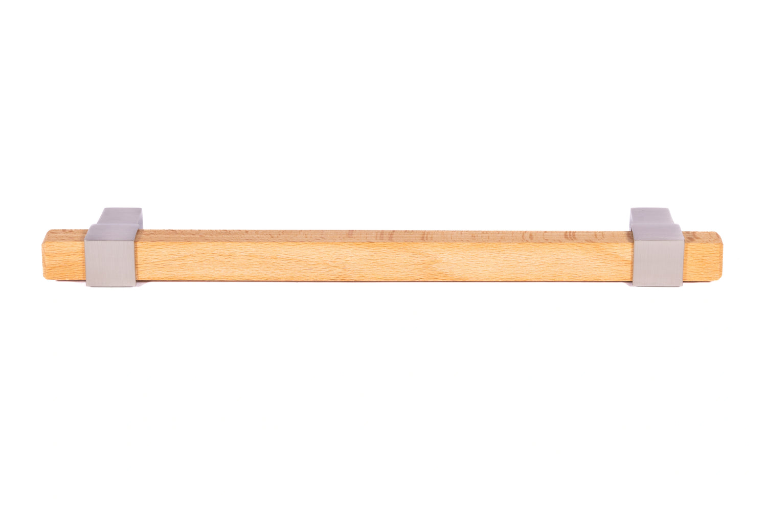Mantara Lorien Handle W-0028 is a modern zinc and beech wood handle in silver ideal for kitchen and dresser drawers.