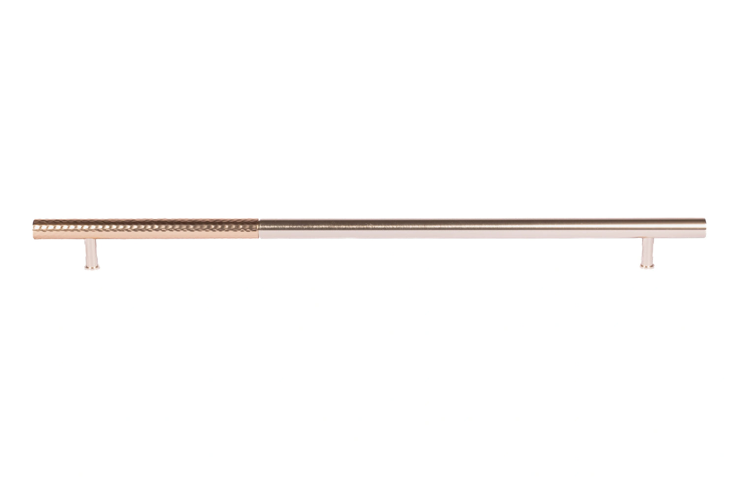 Mantara Soleil Handle Z-0021 is a modern zinc alloy handle in brushed rose gold finish, ideal for kitchen drawers, dresser drawers.