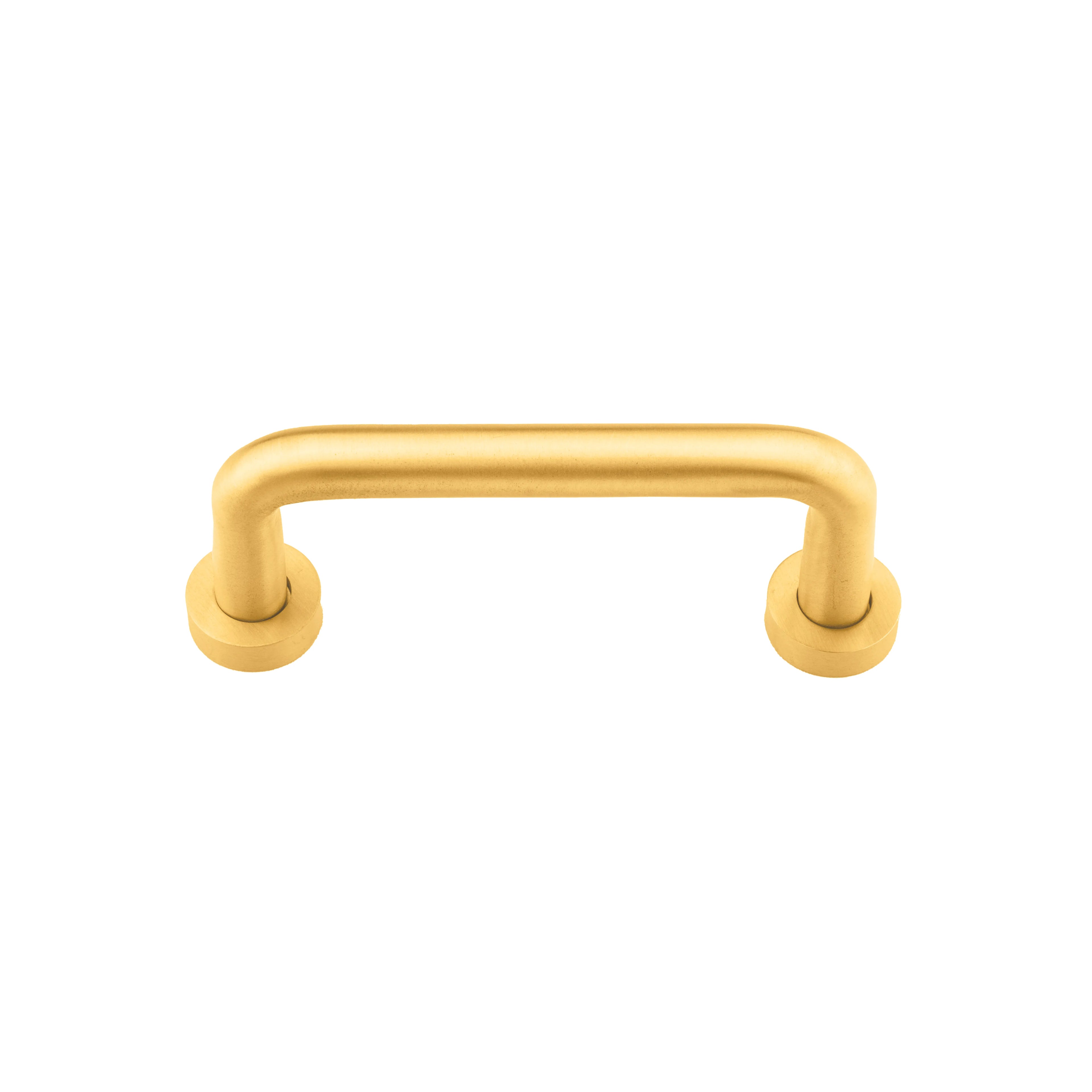 The Gleam Handle by Mantara B-0106 is a brushed brass handle in gold, ideal for furniture, wardrobes, and kitchens.
