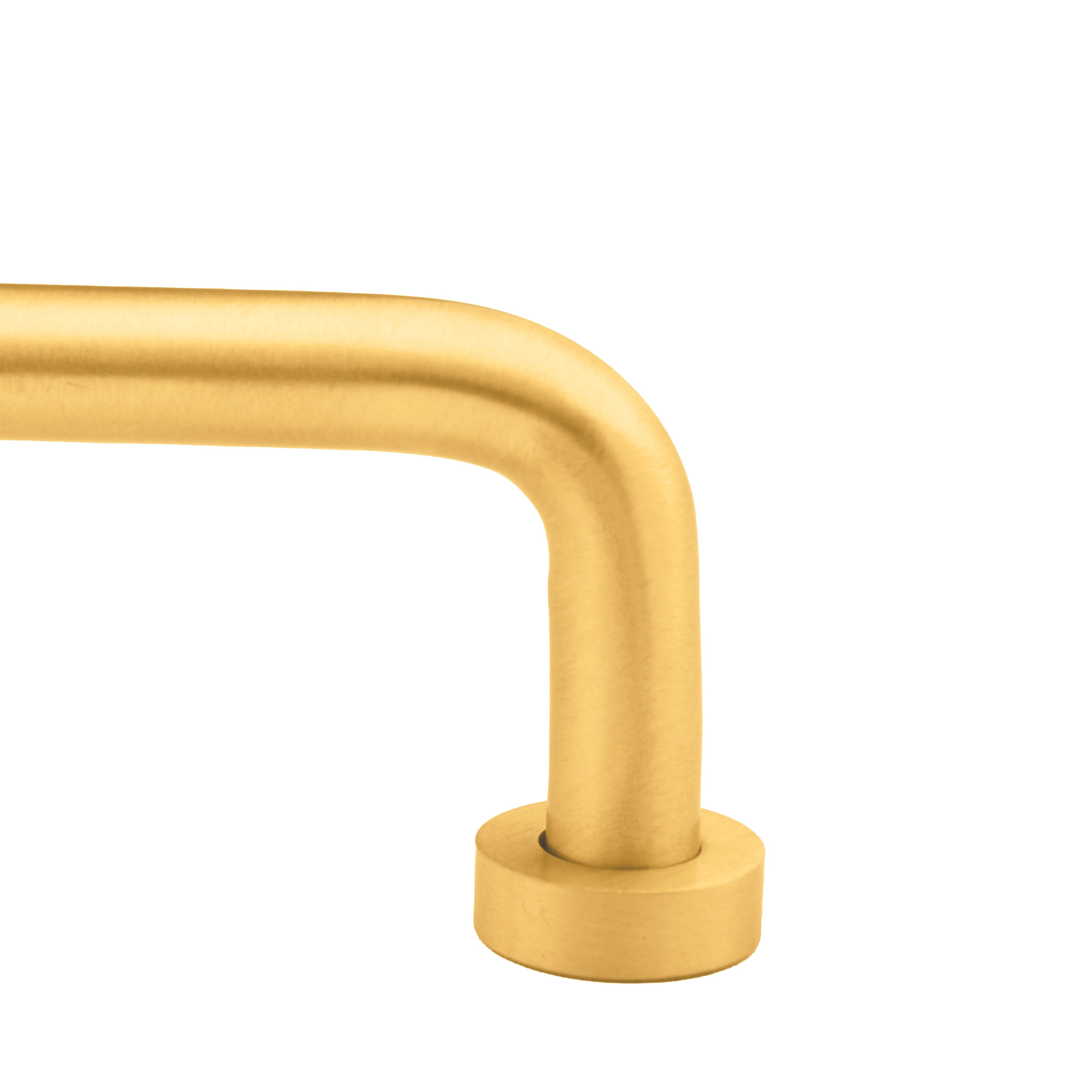 The Gleam Handle by Mantara B-0106 is a brushed brass handle in gold, ideal for furniture, wardrobes, and kitchens.