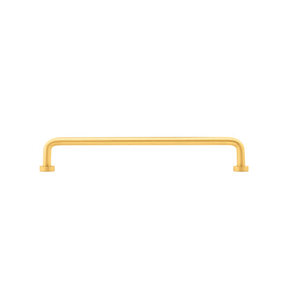 The Gleam Handle by Mantara B-0106 is a brushed brass handle in gold, ideal for furniture, wardrobes, and kitchens.