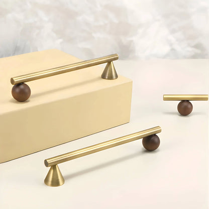 Rovena Handle W-0042 wooden brass drawer handle, brown brushed finish, multiple sizes 56mm to 334mm, ideal for cabinets &amp; wardrobe shutters by Mantara