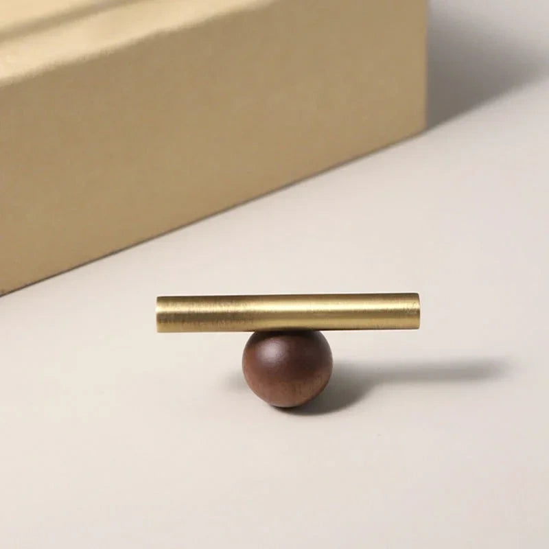 Rovena Handle W-0042 wooden brass drawer handle, brown brushed finish, multiple sizes 56mm to 334mm, ideal for cabinets &amp; wardrobe shutters by Mantara