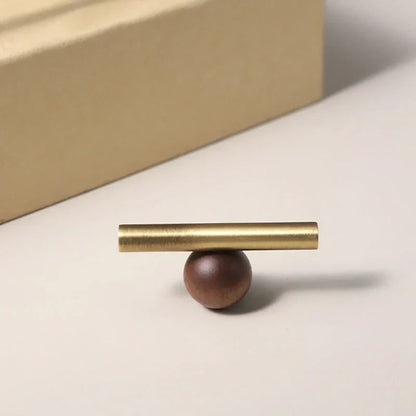 Rovena Handle W-0042 wooden brass drawer handle, brown brushed finish, multiple sizes 56mm to 334mm, ideal for cabinets &amp; wardrobe shutters by Mantara