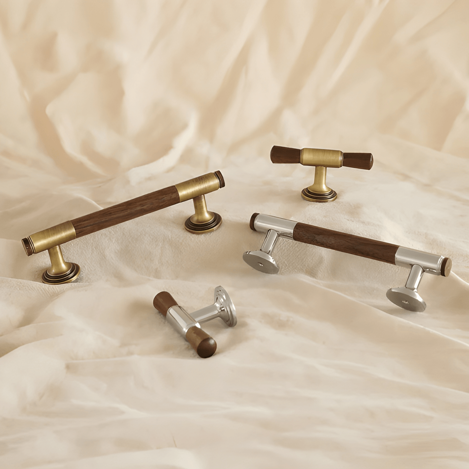 Rovan B-0163 solid brass T bar cabinet pull handle, bronze walnut &amp; silver walnut finish, sizes 68mm 130mm 160mm, for kitchen drawers &amp; wardrobes by Mantara