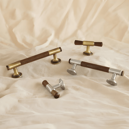 Rovan B-0163 solid brass T bar cabinet pull handle, bronze walnut &amp; silver walnut finish, sizes 68mm 130mm 160mm, for kitchen drawers &amp; wardrobes by Mantara