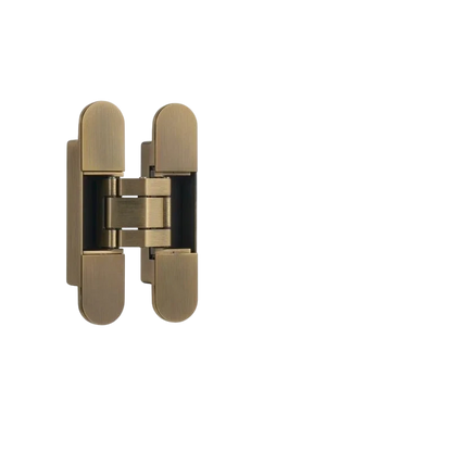 Mantara Prisma Hinge  HNG-006 is a modern brass hinge in brushed finish, ideal for cabinets, drawers, and furniture.