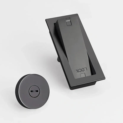 Mantara Pull Lock SKU MTS-001 is a modern zinc lock in brushed gunmetal grey and black finish for drawers.