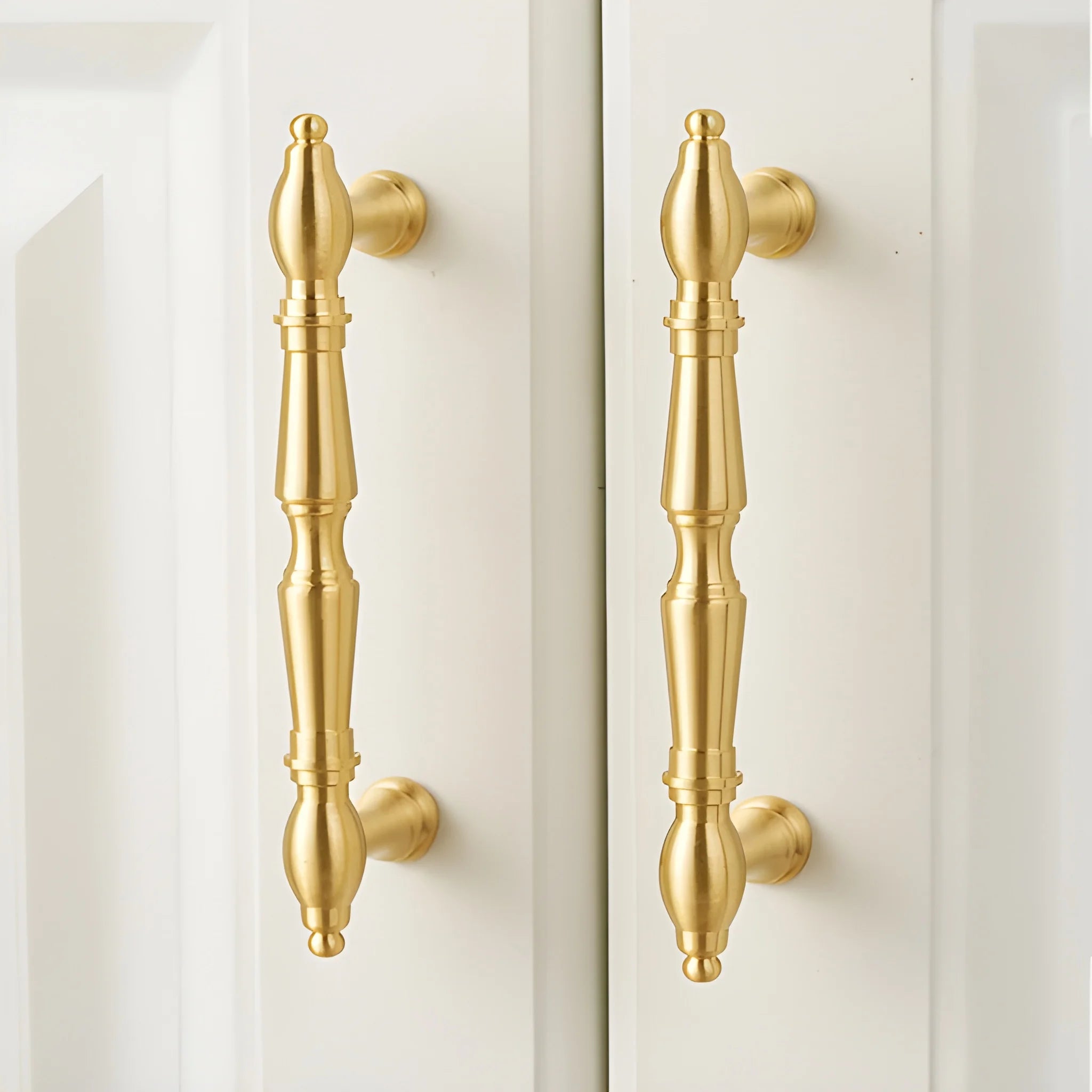 Door handle solid brass antique gold finish by Mantara, model temple handle B-0123, gold handle for pooja doors.