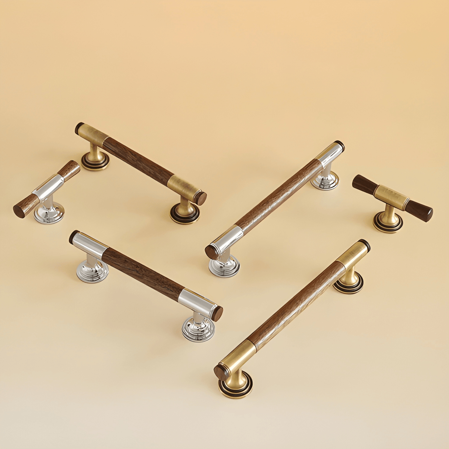 Rovan B-0163 solid brass T bar cabinet pull handle, bronze walnut &amp; silver walnut finish, sizes 68mm 130mm 160mm, for kitchen drawers &amp; wardrobes by Mantara