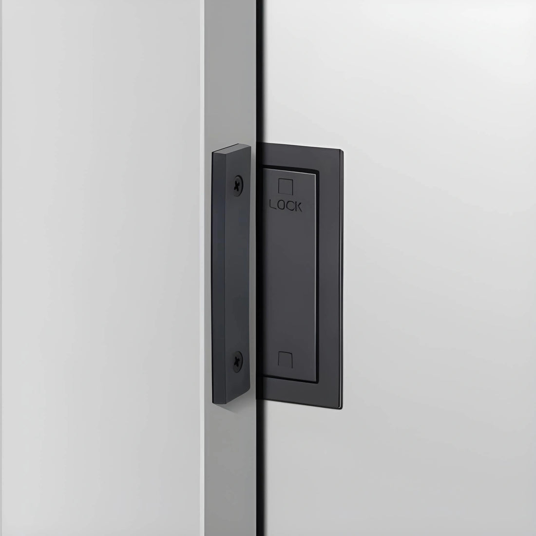 Mantara Pull Lock SKU MTS-001 is a modern zinc lock in brushed gunmetal grey and black finish for drawers.
