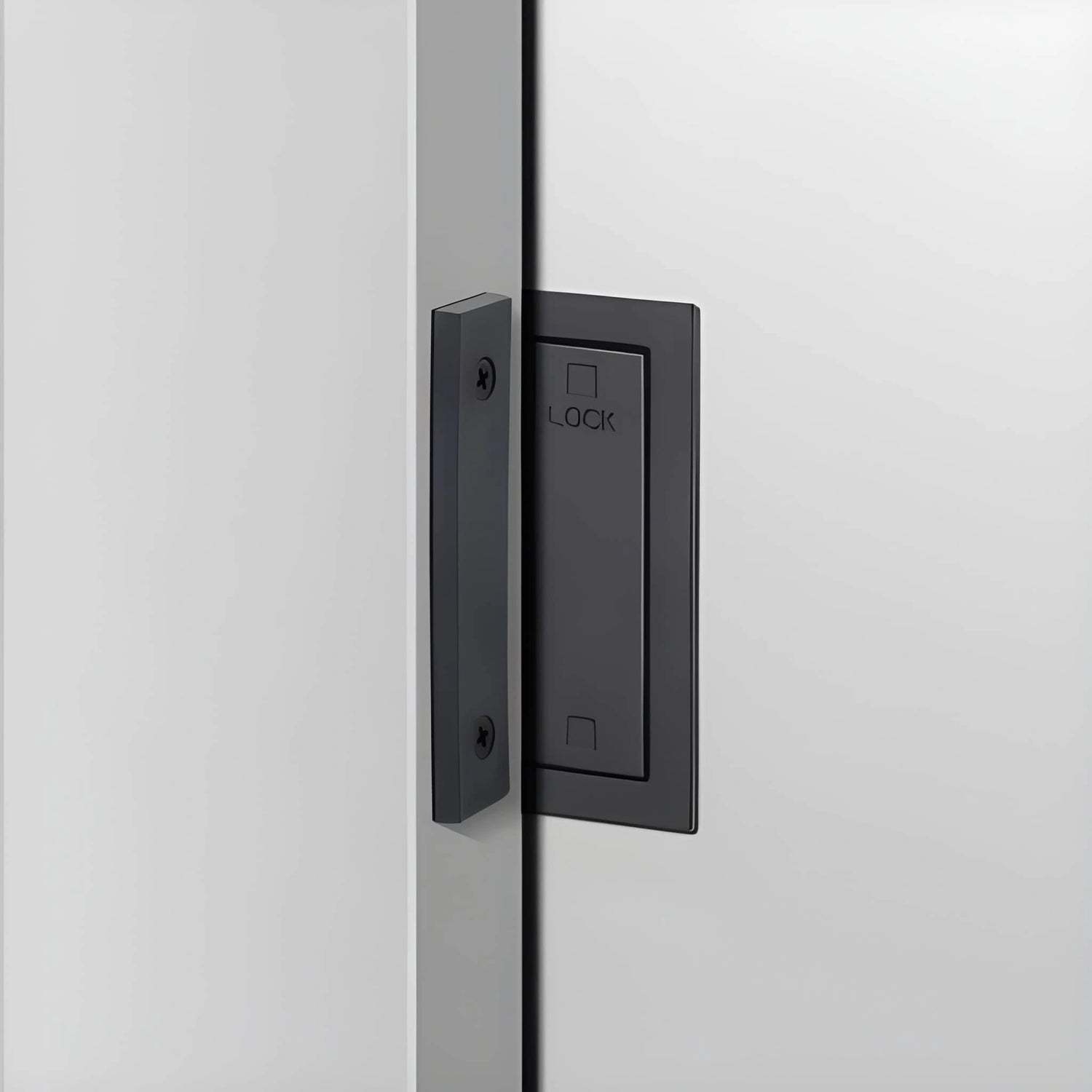 Mantara Pull Lock SKU MTS-001 is a modern zinc lock in brushed gunmetal grey and black finish for drawers.