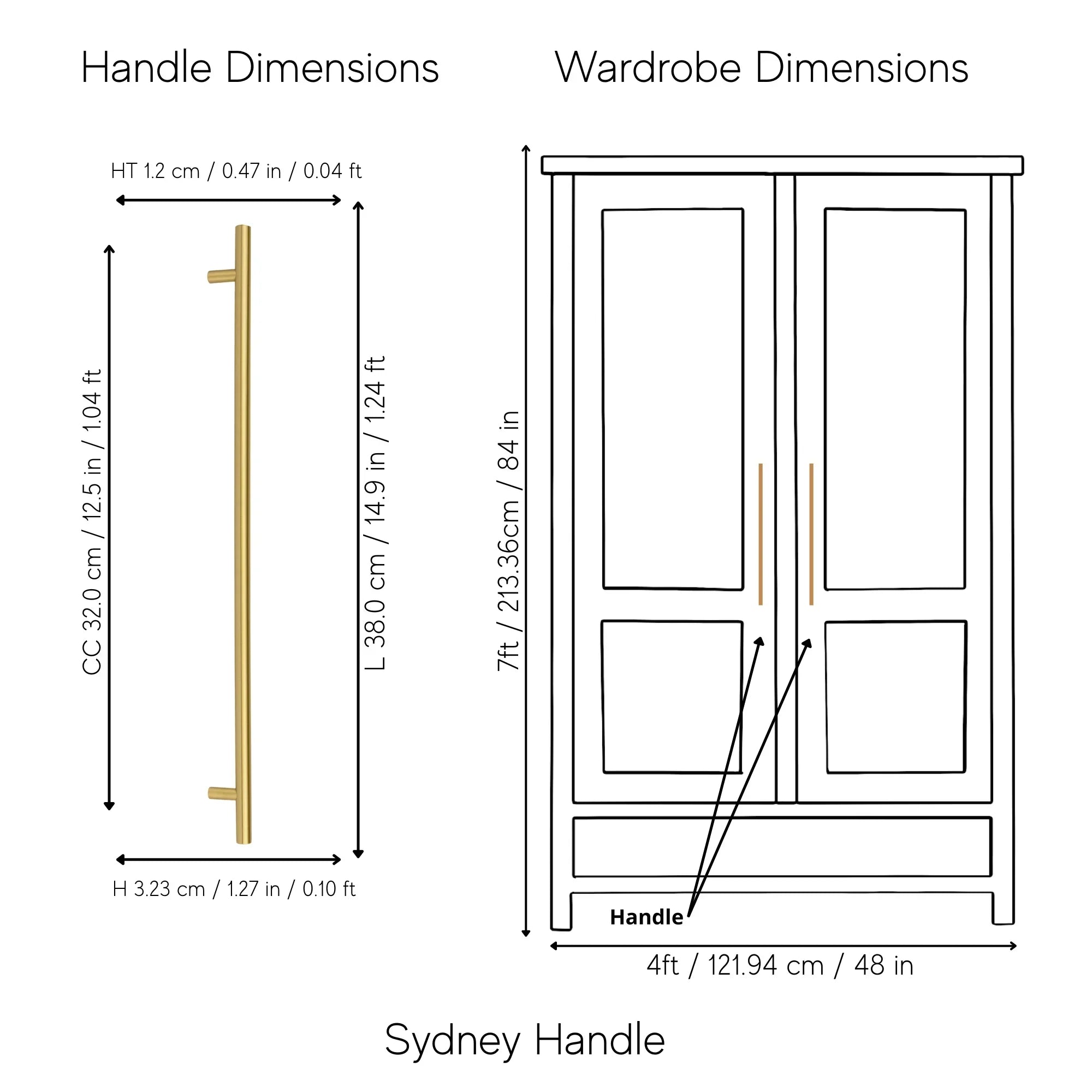 Cabinet pull handle, solid brass, brushed gold finish, Mantara, Sydney Handle, B-0080, ideal for wardrobes and kitchens.