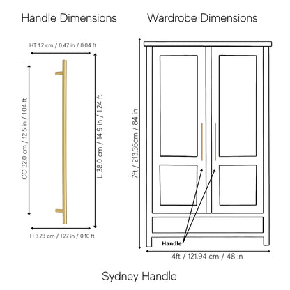 Cabinet pull handle, solid brass, brushed gold finish, Mantara, Sydney Handle, B-0080, ideal for wardrobes and kitchens.