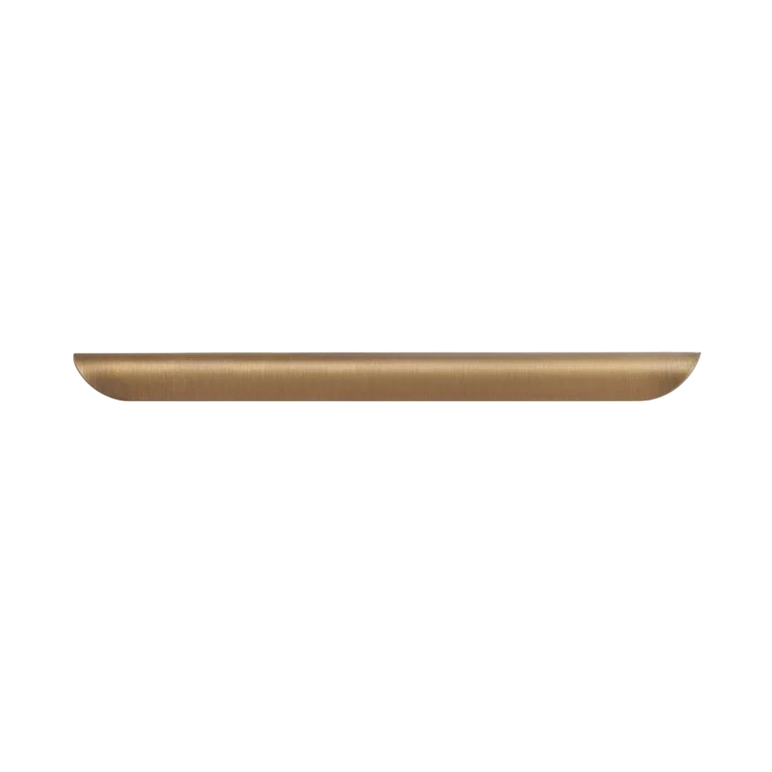 Mantara Veren Pull Handle SKU B-0161 is a modern brass handle in a brushed finish, ideal for kitchen drawers, dresser drawers, wardrobes, cabinets, and cupboards.