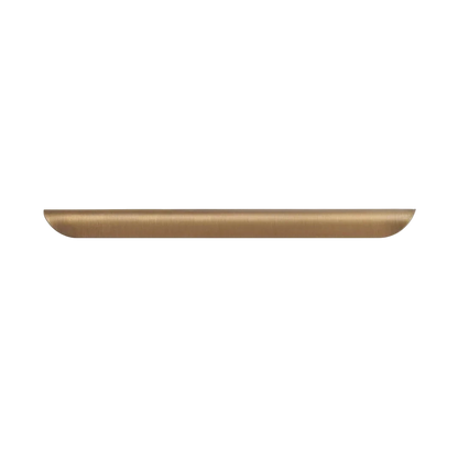 Mantara Veren Pull Handle SKU B-0161 is a modern brass handle in a brushed finish, ideal for kitchen drawers, dresser drawers, wardrobes, cabinets, and cupboards.