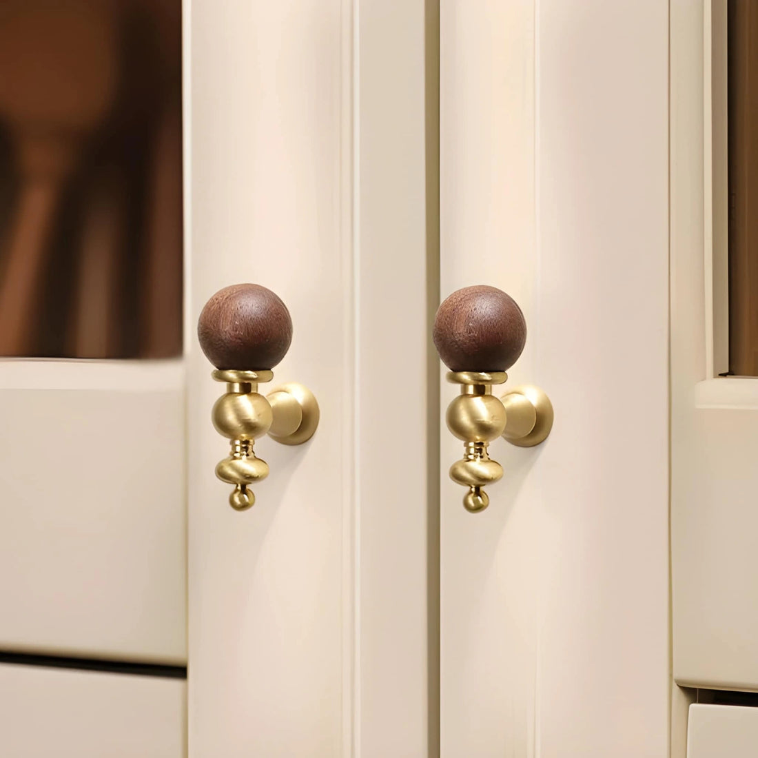 Eiris Knob W-0041 brass and wood cabinet knob, bronze &amp; gold brushed finish, 57mm size, suitable for kitchen drawers &amp; wardrobe units by Mantara