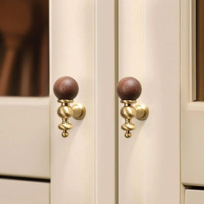 Eiris Knob W-0041 brass and wood cabinet knob, bronze &amp; gold brushed finish, 57mm size, suitable for kitchen drawers &amp; wardrobe units by Mantara