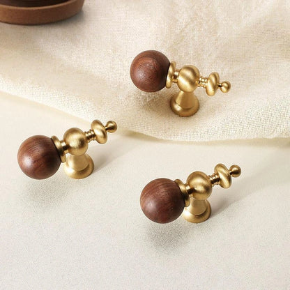 Eiris Knob W-0041 brass and wood cabinet knob, bronze &amp; gold brushed finish, 57mm size, suitable for kitchen drawers &amp; wardrobe units by Mantara