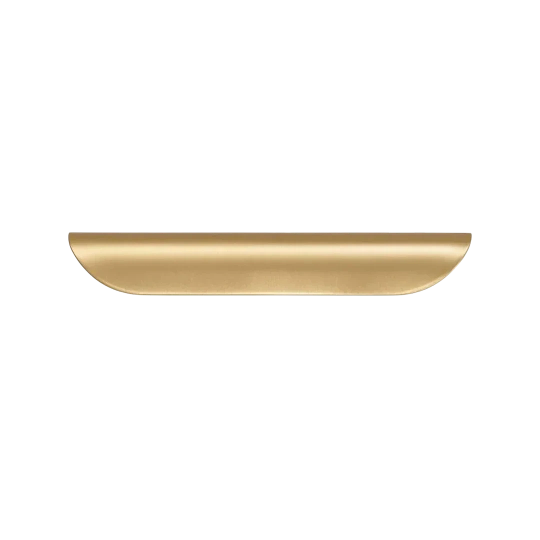 Mantara Veren Pull Handle SKU B-0161 is a modern brass handle in a brushed finish, ideal for kitchen drawers, dresser drawers, wardrobes, cabinets, and cupboards.