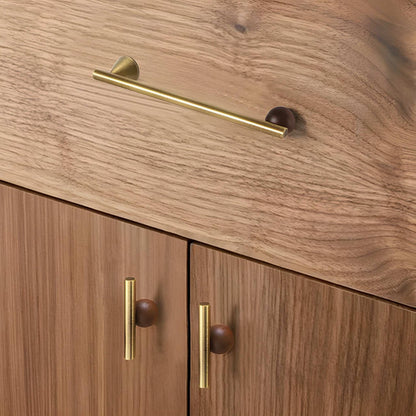 Rovena Handle W-0042 wooden brass drawer handle, brown brushed finish, multiple sizes 56mm to 334mm, ideal for cabinets &amp; wardrobe shutters by Mantara