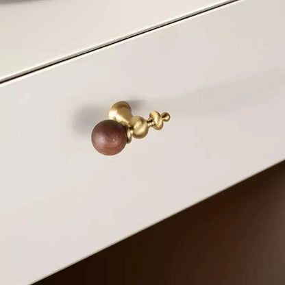 Eiris Knob W-0041 brass and wood cabinet knob, bronze &amp; gold brushed finish, 57mm size, suitable for kitchen drawers &amp; wardrobe units by Mantara