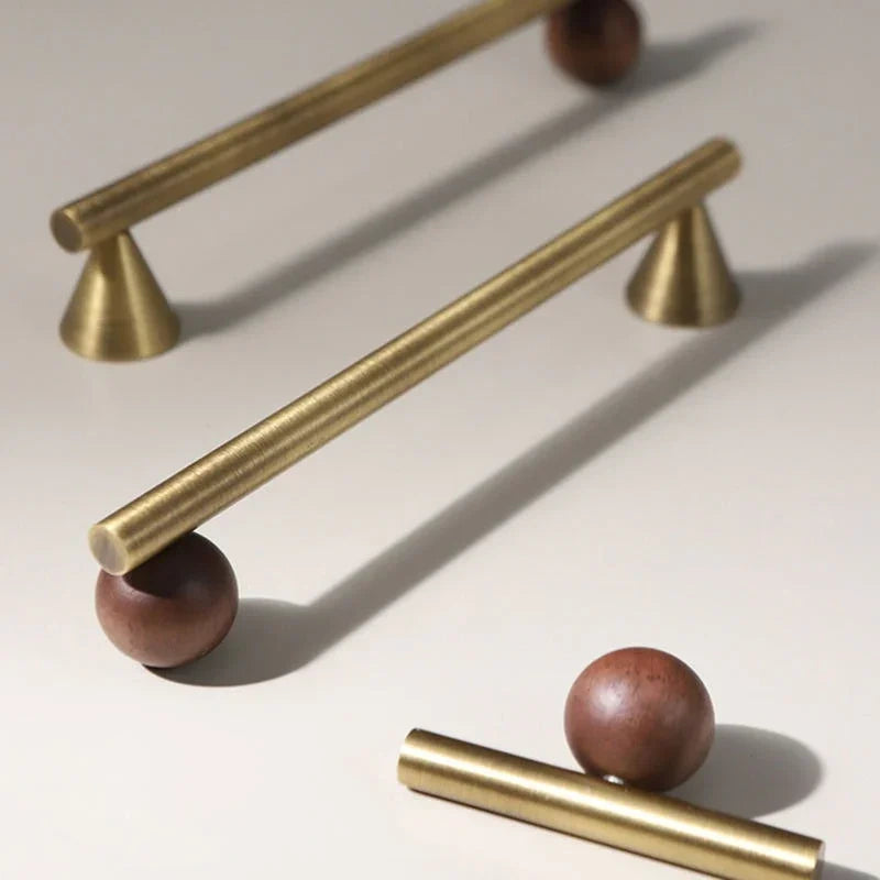 Rovena Handle W-0042 wooden brass drawer handle, brown brushed finish, multiple sizes 56mm to 334mm, ideal for cabinets &amp; wardrobe shutters by Mantara