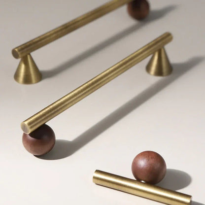 Rovena Handle W-0042 wooden brass drawer handle, brown brushed finish, multiple sizes 56mm to 334mm, ideal for cabinets &amp; wardrobe shutters by Mantara