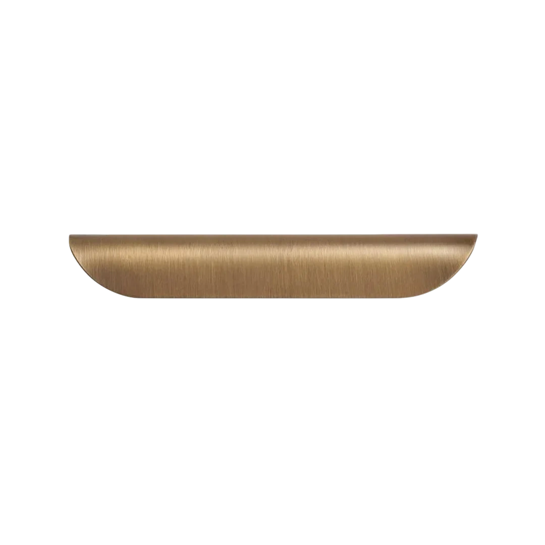 Mantara Veren Pull Handle SKU B-0161 is a modern brass handle in a brushed finish, ideal for kitchen drawers, dresser drawers, wardrobes, cabinets, and cupboards.