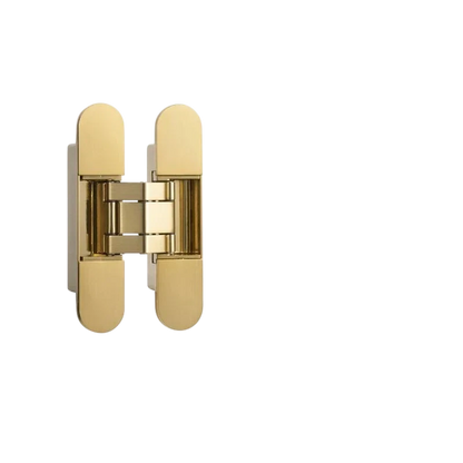 Mantara Prisma Hinge  HNG-006 is a modern brass hinge in brushed finish, ideal for cabinets, drawers, and furniture.